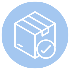 Line drawing of a cardboard box with a check mark