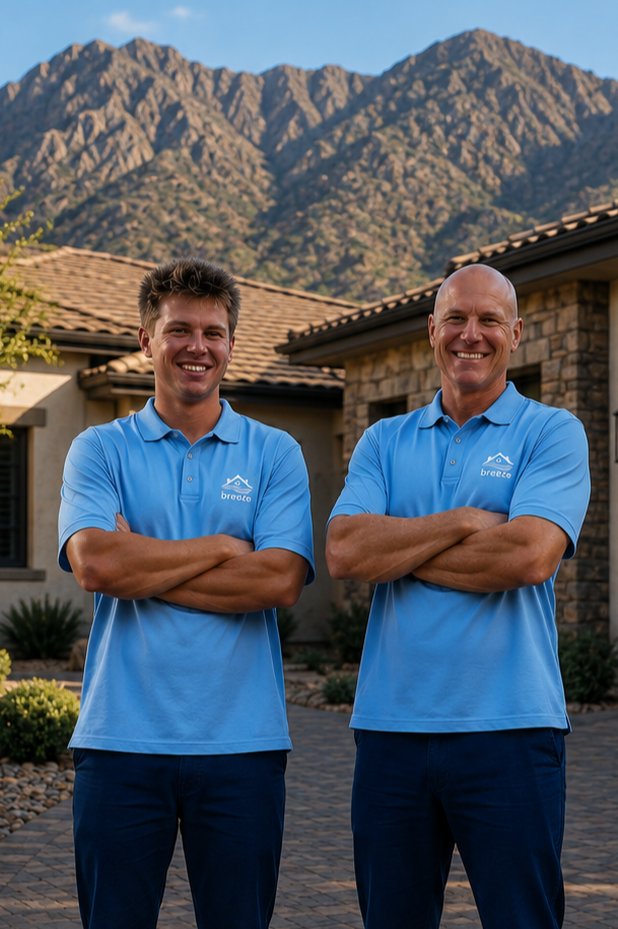 Tre and Frankie Fuqua of Breeze Property Group standing outside an Anthem, Arizona home.