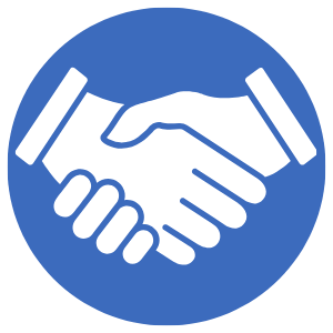 An icon of two hands shaking, representing partnership or agreement.