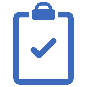 Icon of a blue clipboard with a checkmark.