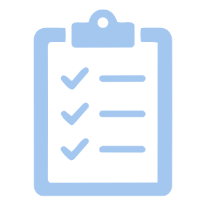 Light blue checklist with three checked items.