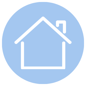 Icon of a house with a light blue circle background.