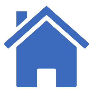 Stylized blue house icon with a roof, walls, and a door.