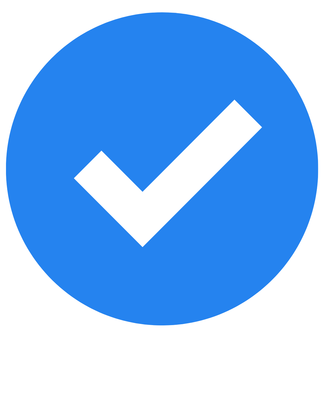 Blue circle with white check mark icon, representing confirmation or approval.