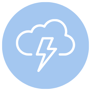 Icon of a cloud with a lightning bolt, representing a thunderstorm or stormy weather.