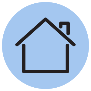 Icon of a house with an upward arrow on the roof, inside a light blue circle.