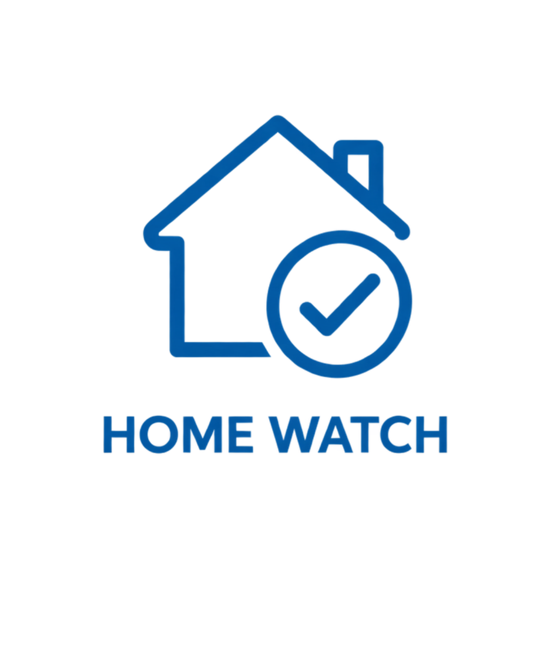 Blue icon of a house with a checkmark inside a circle and the words "Home Watch" beneath.