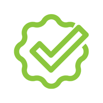 Green checkmark inside a green scalloped border, symbolizing approval or verification.