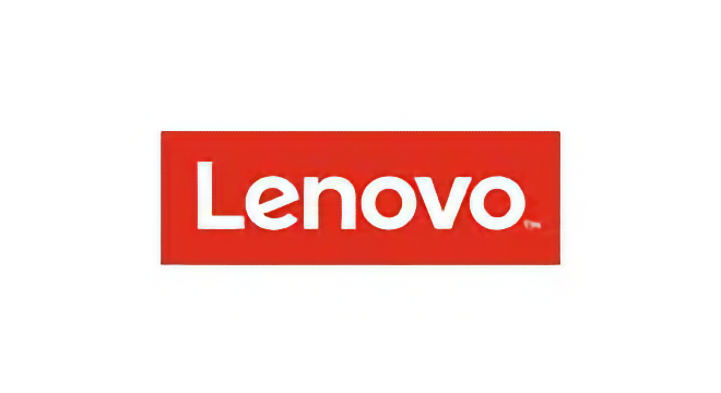Lenovo logo with white text on a red background