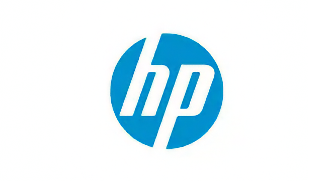 HP logo with blue circle and white lowercase letters.