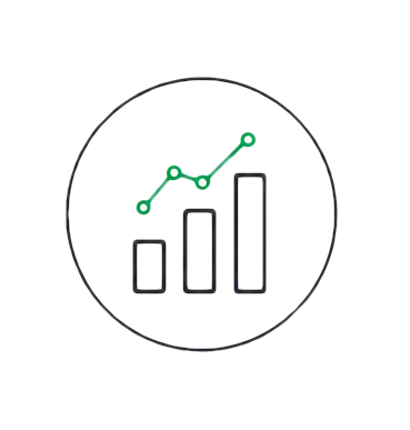 Line graph overlaid on a bar chart showing growth or increase.