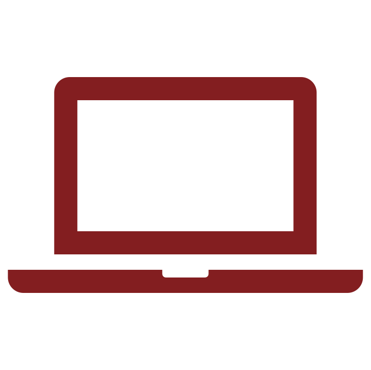 Icon of a laptop computer with a red outline and a black screen.