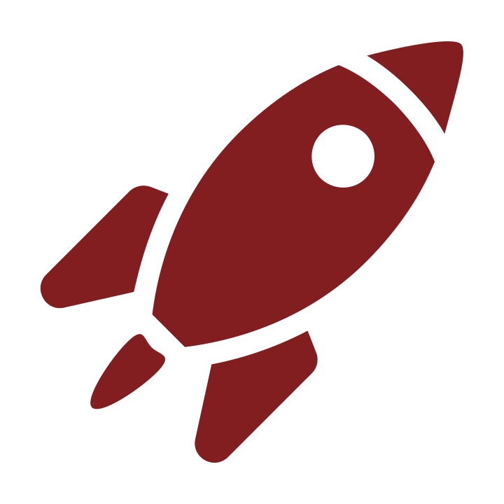 A simple graphic of a brown and black rocket designed as an icon.