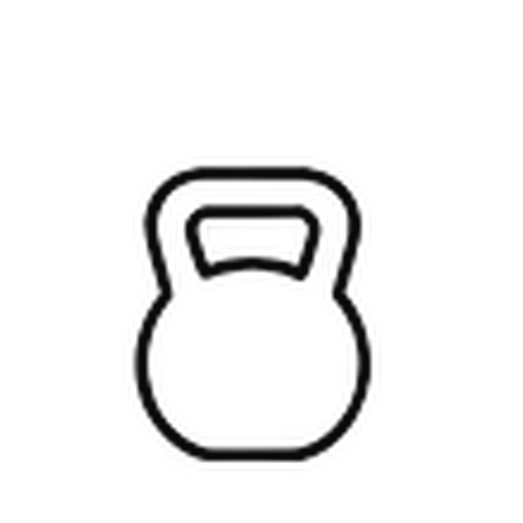 Outline drawing of a kettlebell with a black handle and a round base.