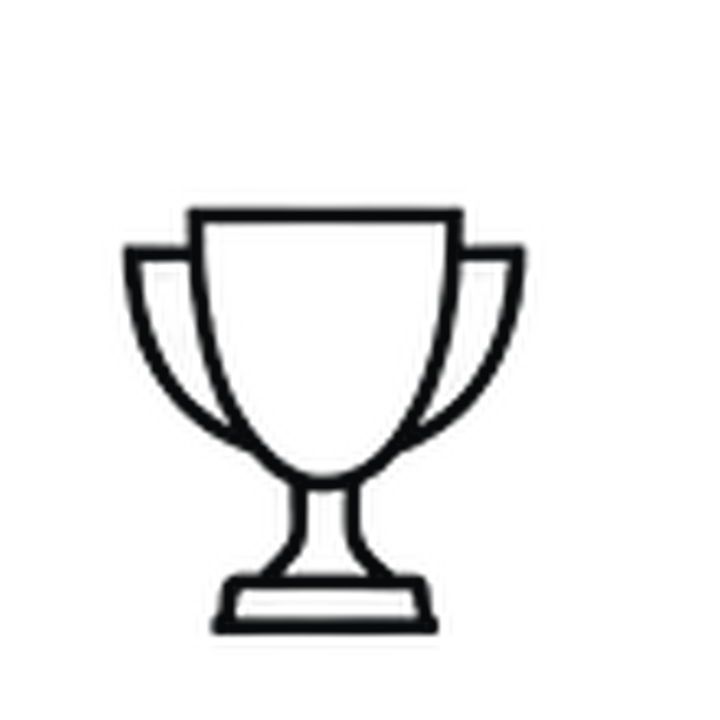 Black outline drawing of a trophy cup with two handles.