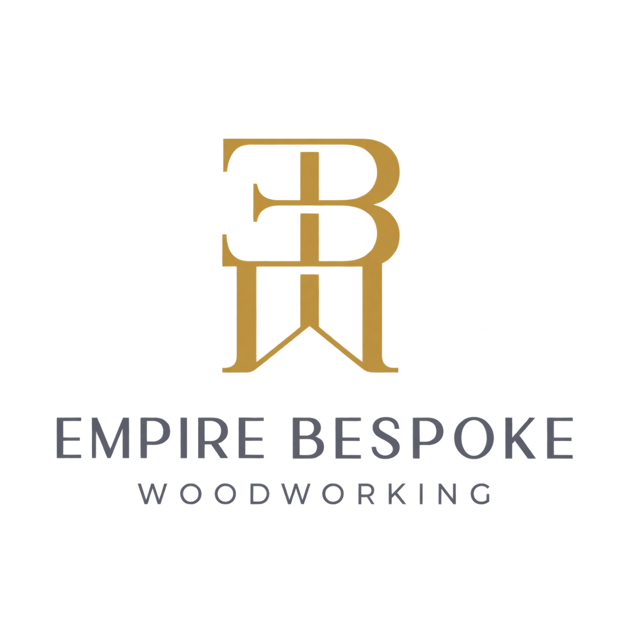 A logo for Empire Bespoke Woodworking featuring three interconnected gold 'EBW' initials.