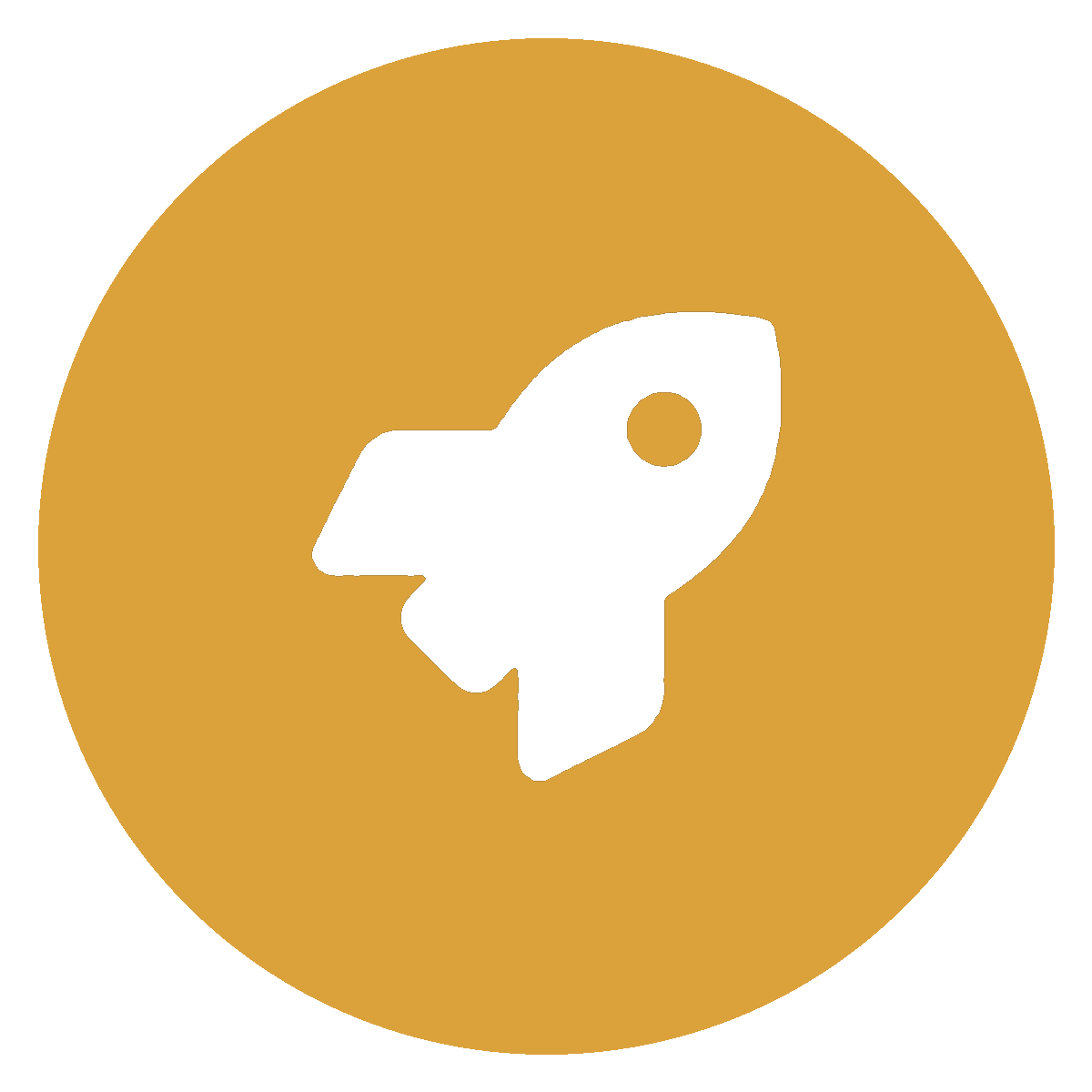 Icon of a rocket ship inside a yellow circle.