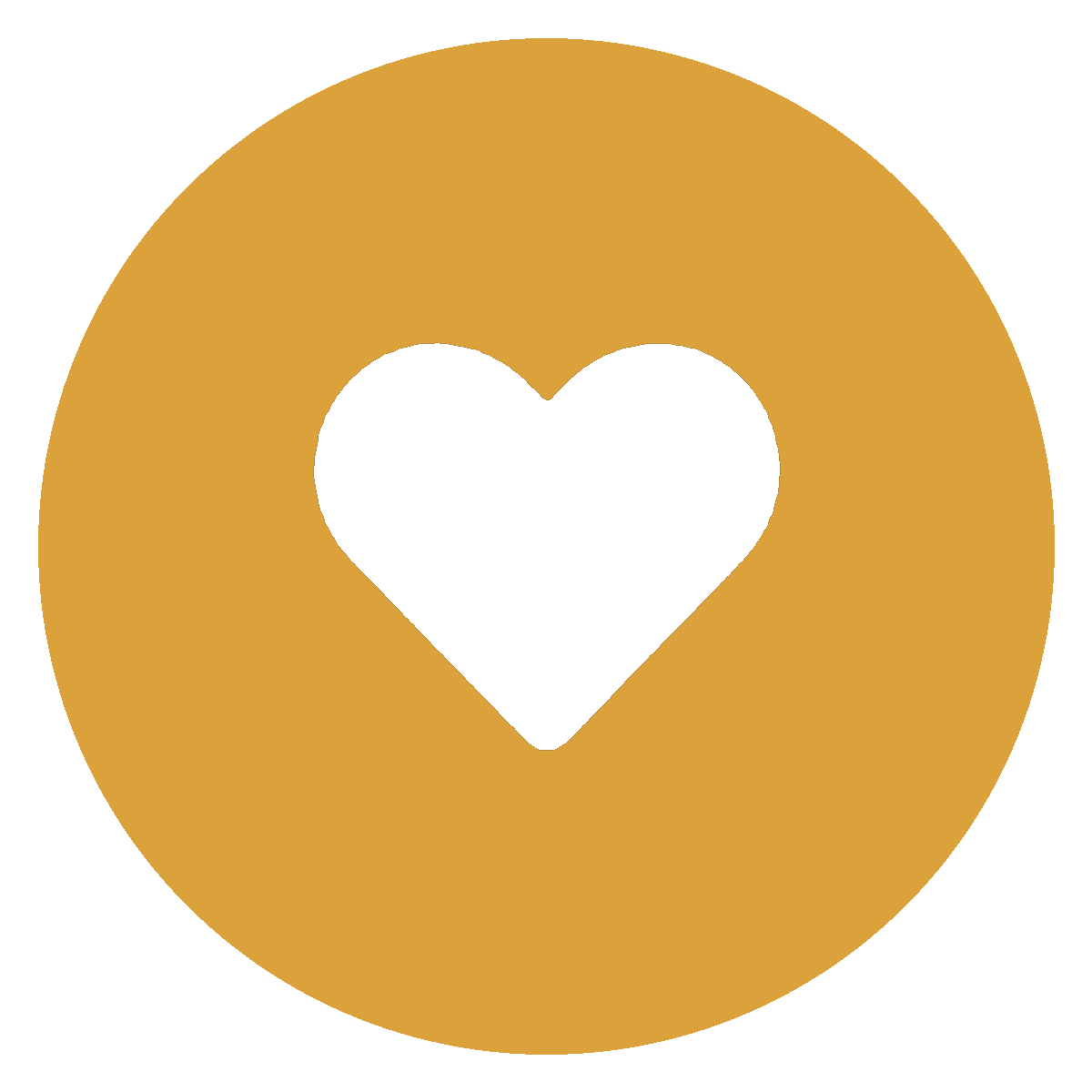 White heart inside a gold circle on a black background.