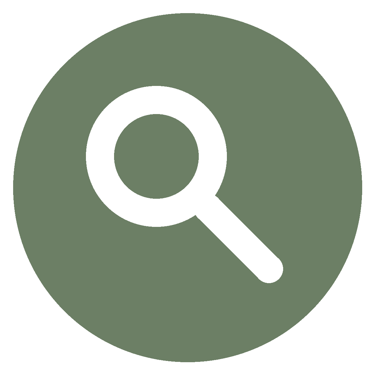 Magnifying glass icon on a green circular background.