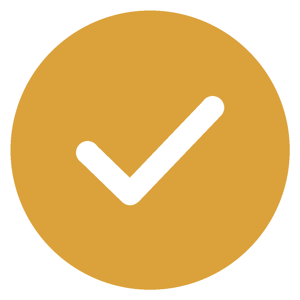 Gold circle with a white check mark in the center.