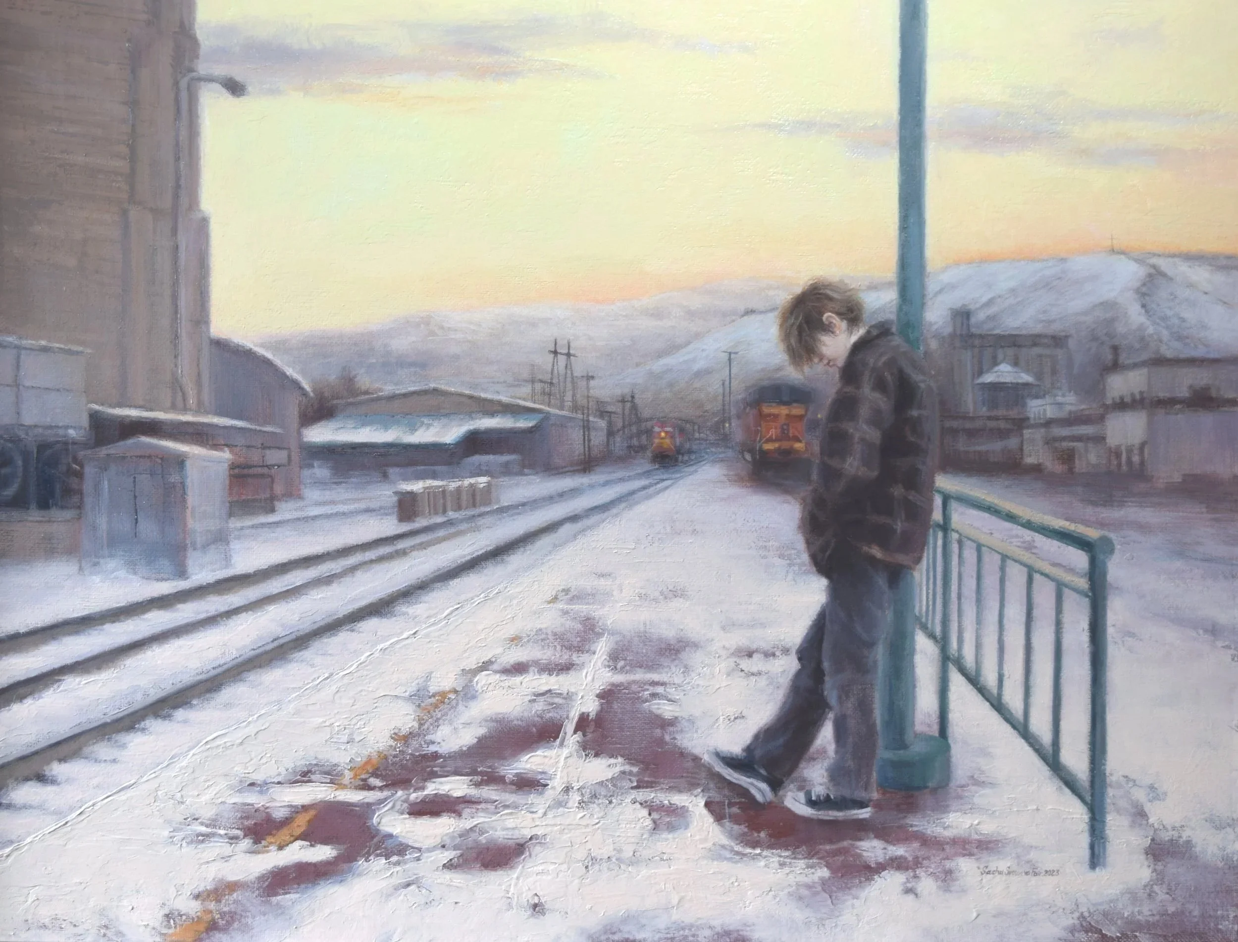 Small Town Train Station, 18x24", oil on panel, available $5000