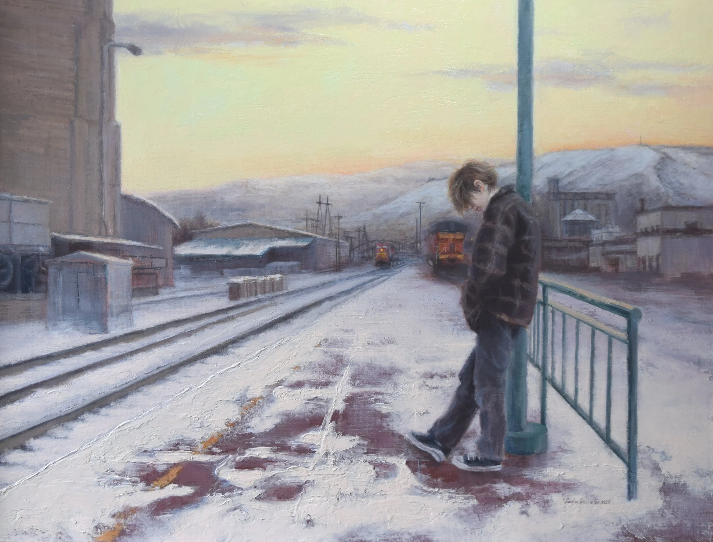 Small Town Train Station, 18x24", oil on panel, available $5000