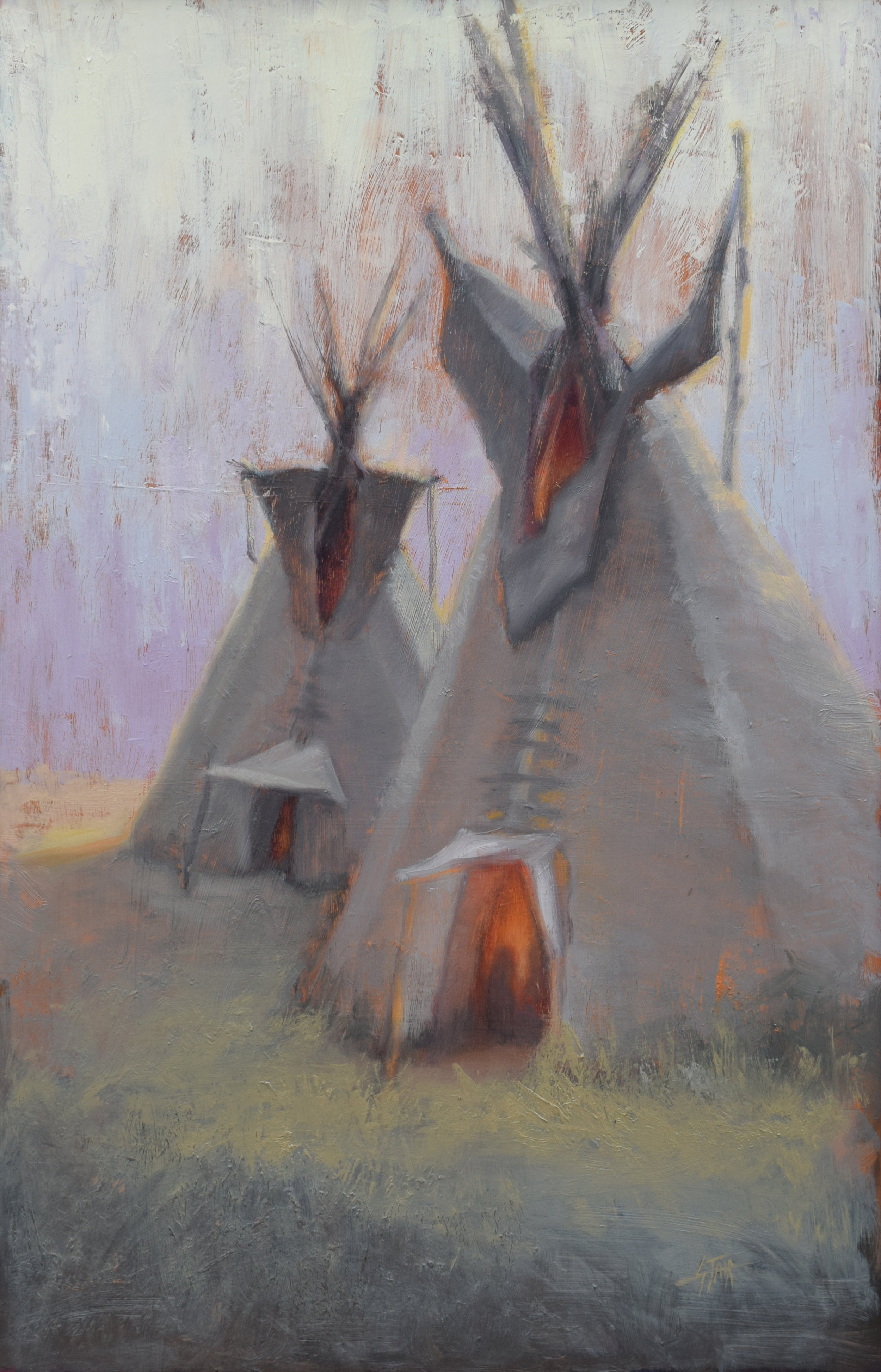 Yakama Nation travel tents, 20x30", oil on panel, sold