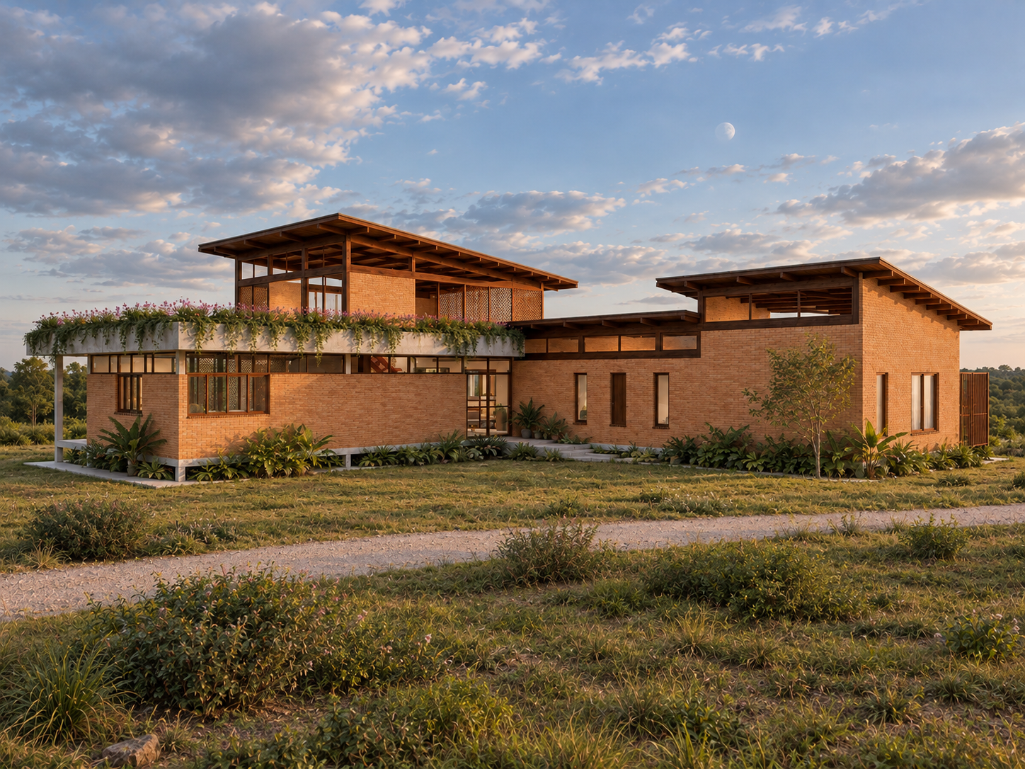 Casa Moderna ao Entardecer no Campo(1).png