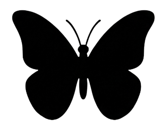 Silhouette of a butterfly with wings spread open.