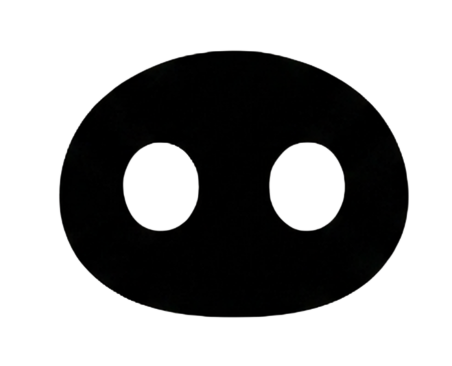 Black background with a white outline of a cartoonish face with two oval eyes and a round head.