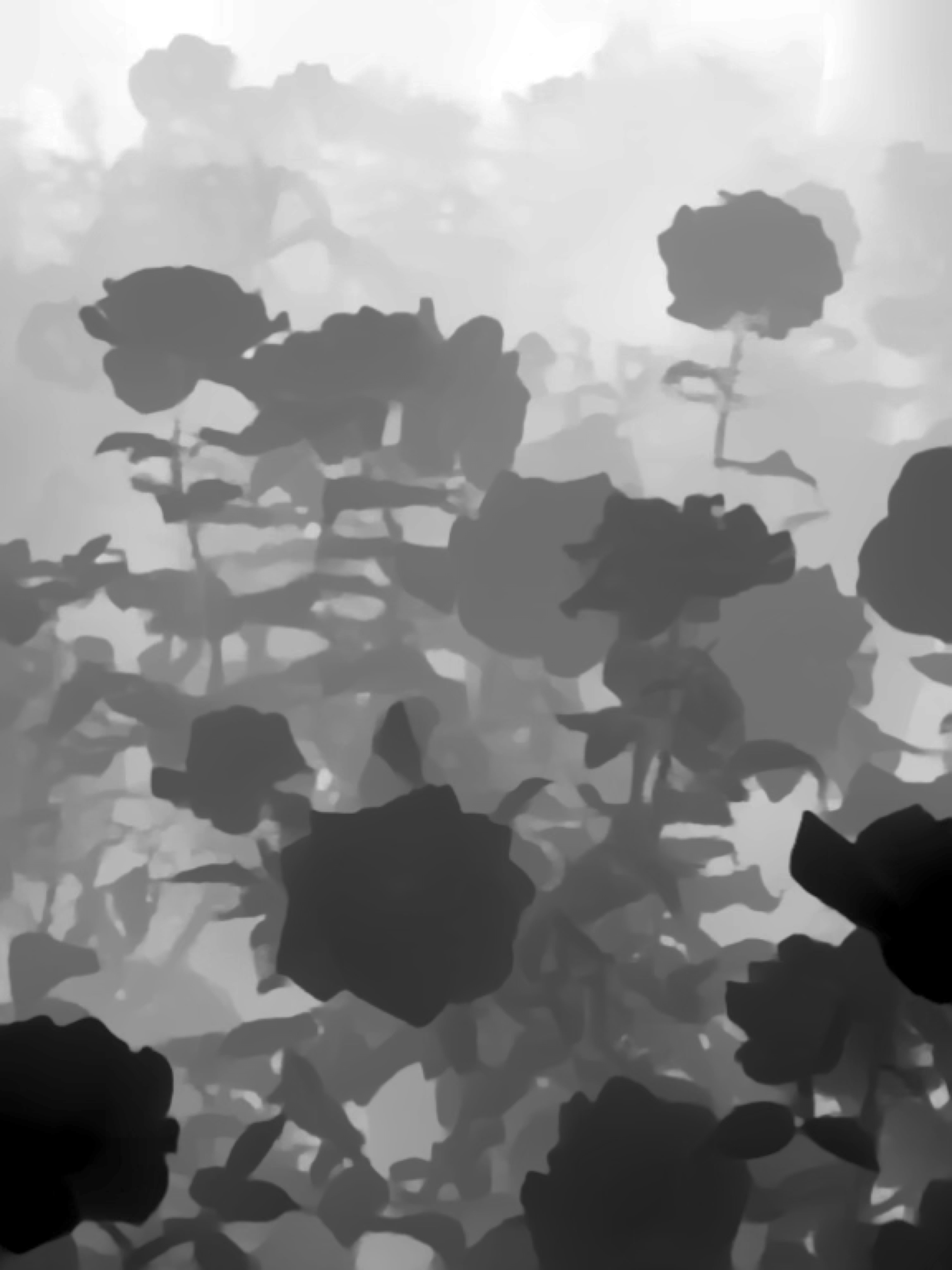 Depth-map image of flowers from A Hollow Garden, preserving fragile ecology as a digital fossil amid climate crisis and ecological loss.
