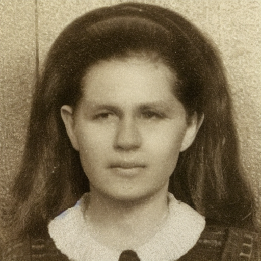 Output 1 from Soft Errors, an early AI iteration that still retains the portrait and identity of the woman from the found family archive.
