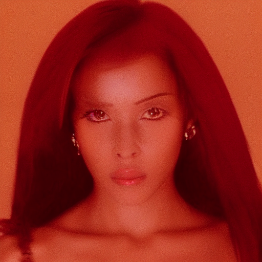 Output 45 from Soft Errors, where the AI increasingly beautifies and exaggerates the woman's facial features through repetition.