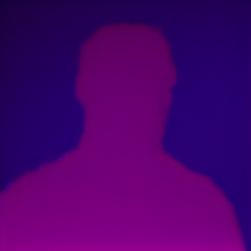 Output 88 from Soft Errors, where the portrait loses human detail and approaches a neutral, formless image through recursive AI processing.