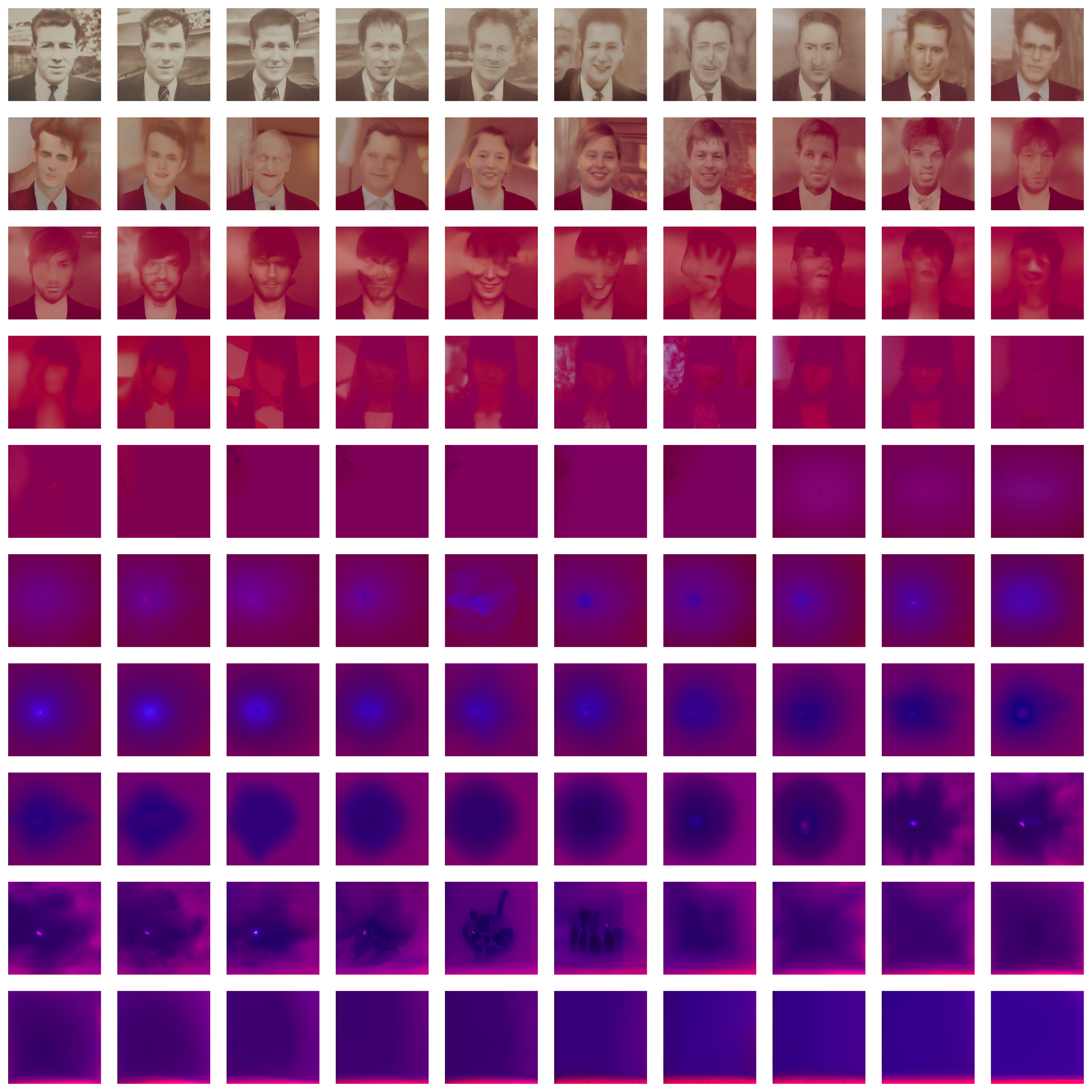 Second grid of Feedback Loops video stills, tracing an emotionally significant object through 100 stages of recursive AI transformation.