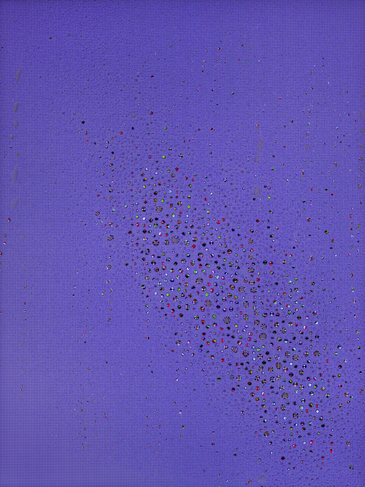 Viber image from Tears, Spit & Cum, where bodily-fluid droplets magnify a color gradient sampled from the messaging app, materializing emotion on a digital surface.