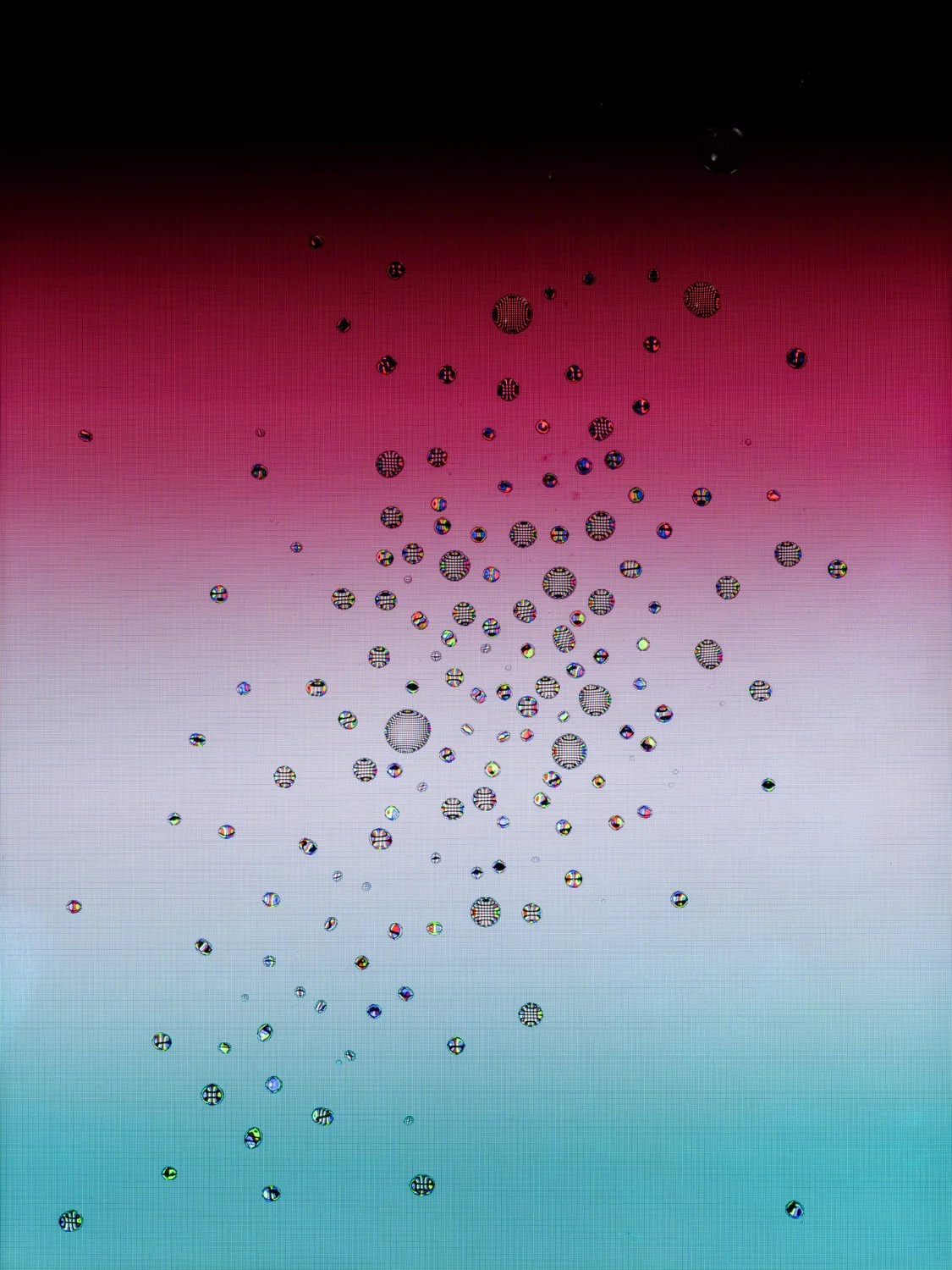 TikTok image from Tears, Spit & Cum, combining bodily-fluid droplets with colors sampled from the social-media platform to explore visual stimulation and embodied digital experience.