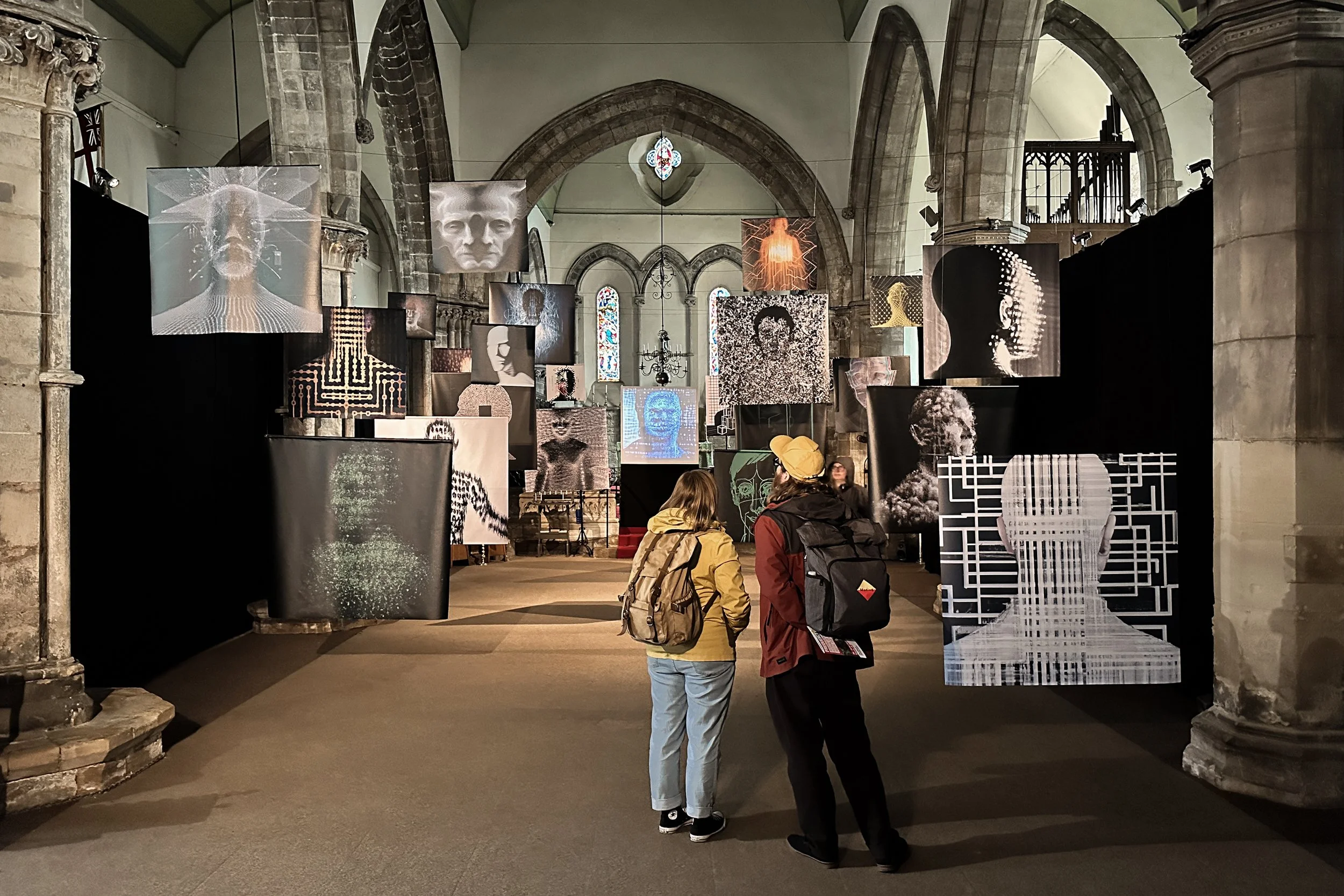Installation view of A Self-Portrait of an Algorithm at Frequency Festival, Lincoln, 2023, exploring anthropomorphism, machine creativity and posthuman portraiture.