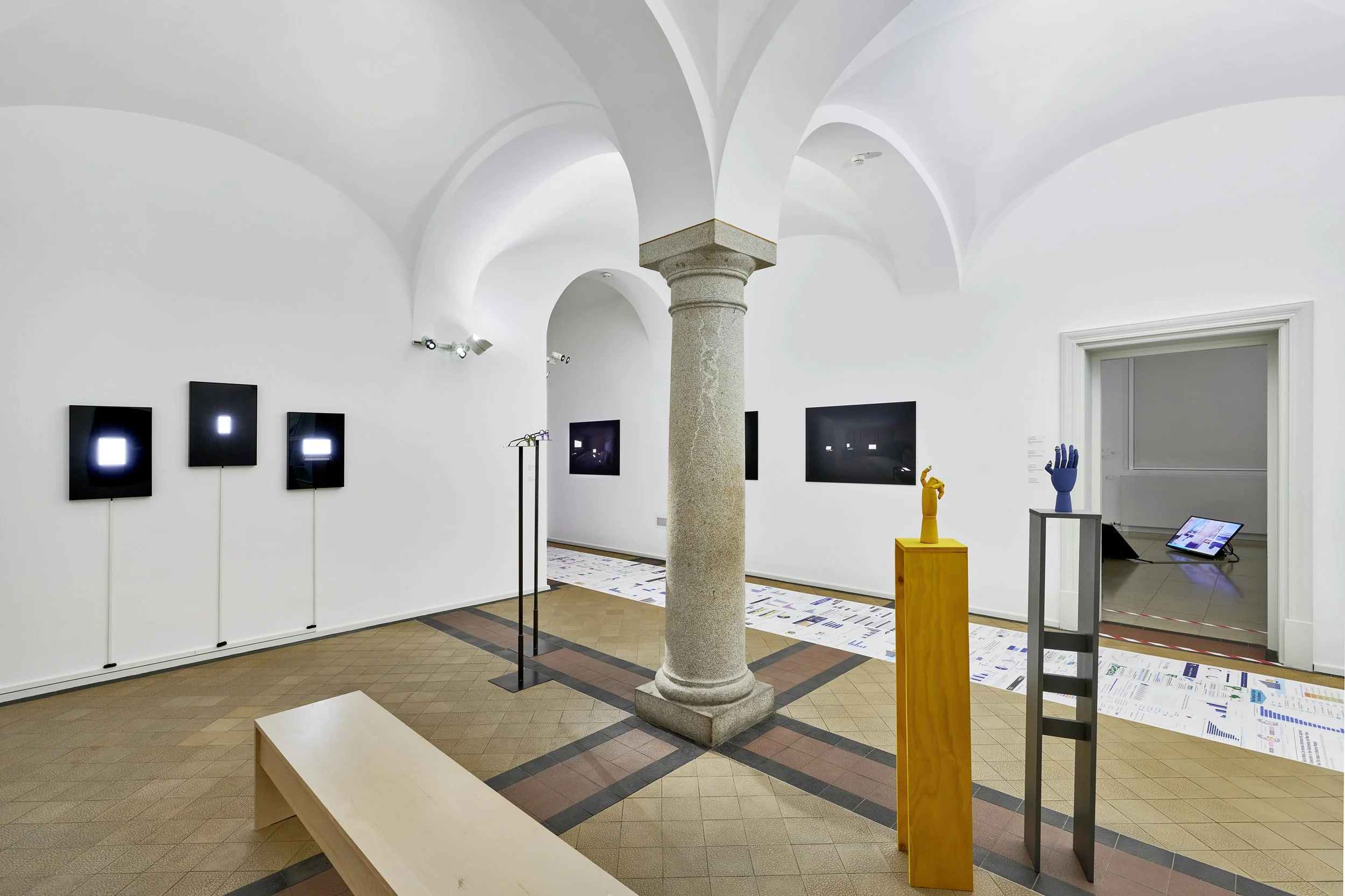 Installation view of Family Portraits in Modern Love at Museum für Neue Kunst, Freiburg, 2021, showing staged photographs that examine connected devices, companionship and social isolation.