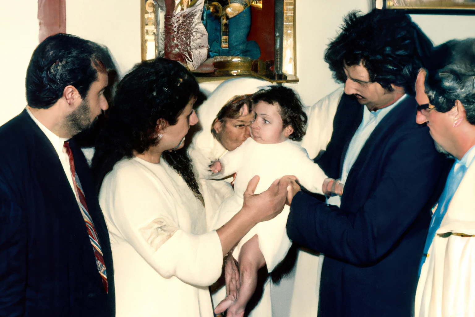 AI-generated A baby boys baptism in an orthodox church, Greece, 1990s, from Imagined Images, recreating a missing family album and reframing family rituals through generative AI.