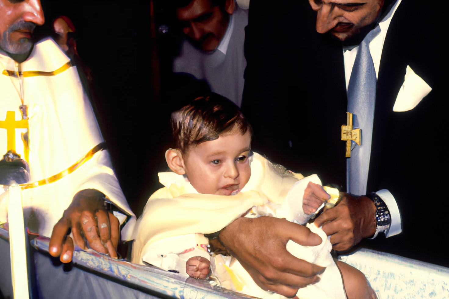 AI-generated A baby boys baptism in an orthodox church, Greece, 1990s, from Imagined Images, recreating a missing family album and reframing family rituals through generative AI.