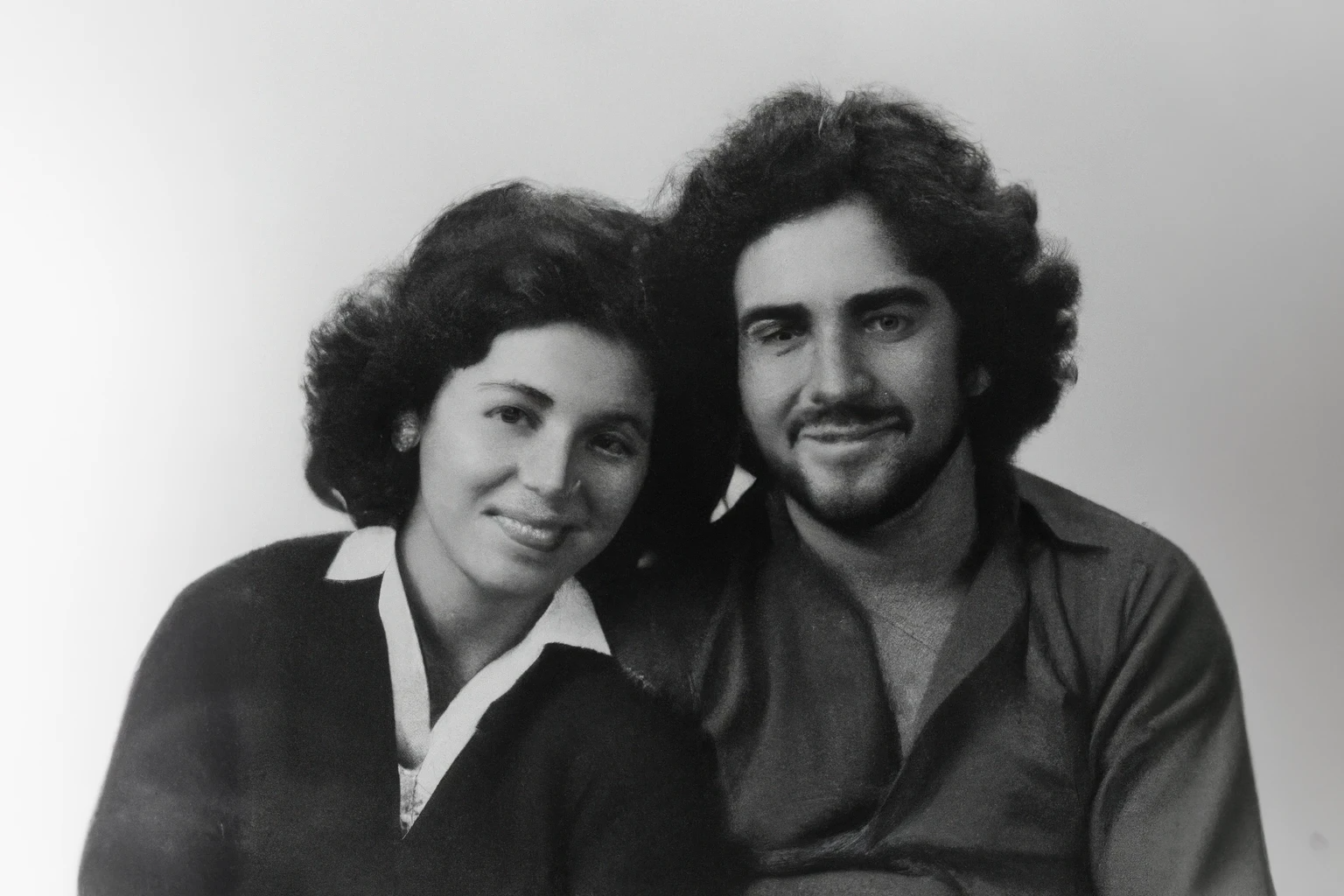 AI-generated A couple studio portrait Greece 1970, from Imagined Images, recreating a missing family album through AI, migration and intergenerational memory.