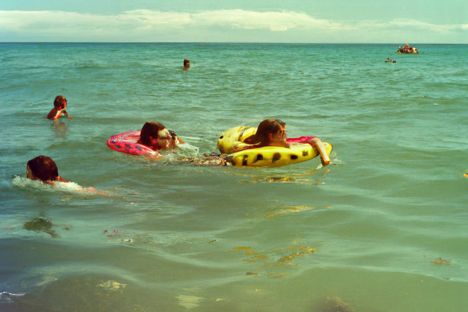 AI-generated Kids swimming in the sea, summer, Greece, 1990s, from Imagined Images, recreating a missing family album and reframing personal memory through generative AI.