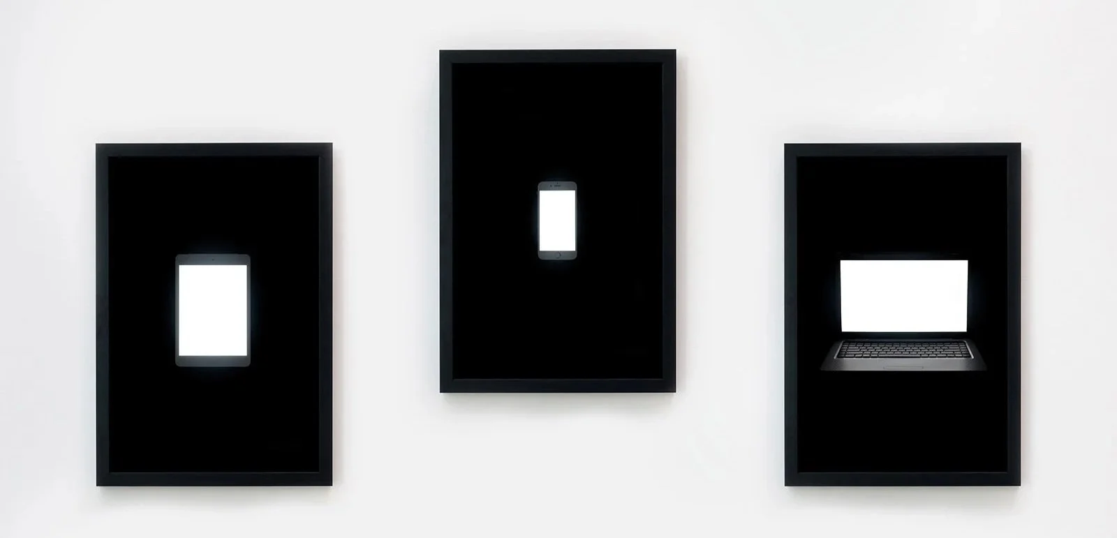 Holy Trinity from Family Portraits by Maria Mavropoulou, three connected devices staged together in a domestic interior.