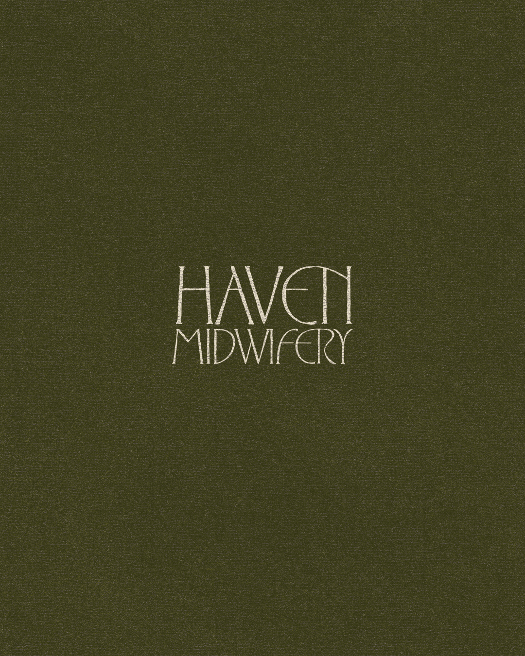 Text that reads "Haven Midwifery" on a dark, textured background.
