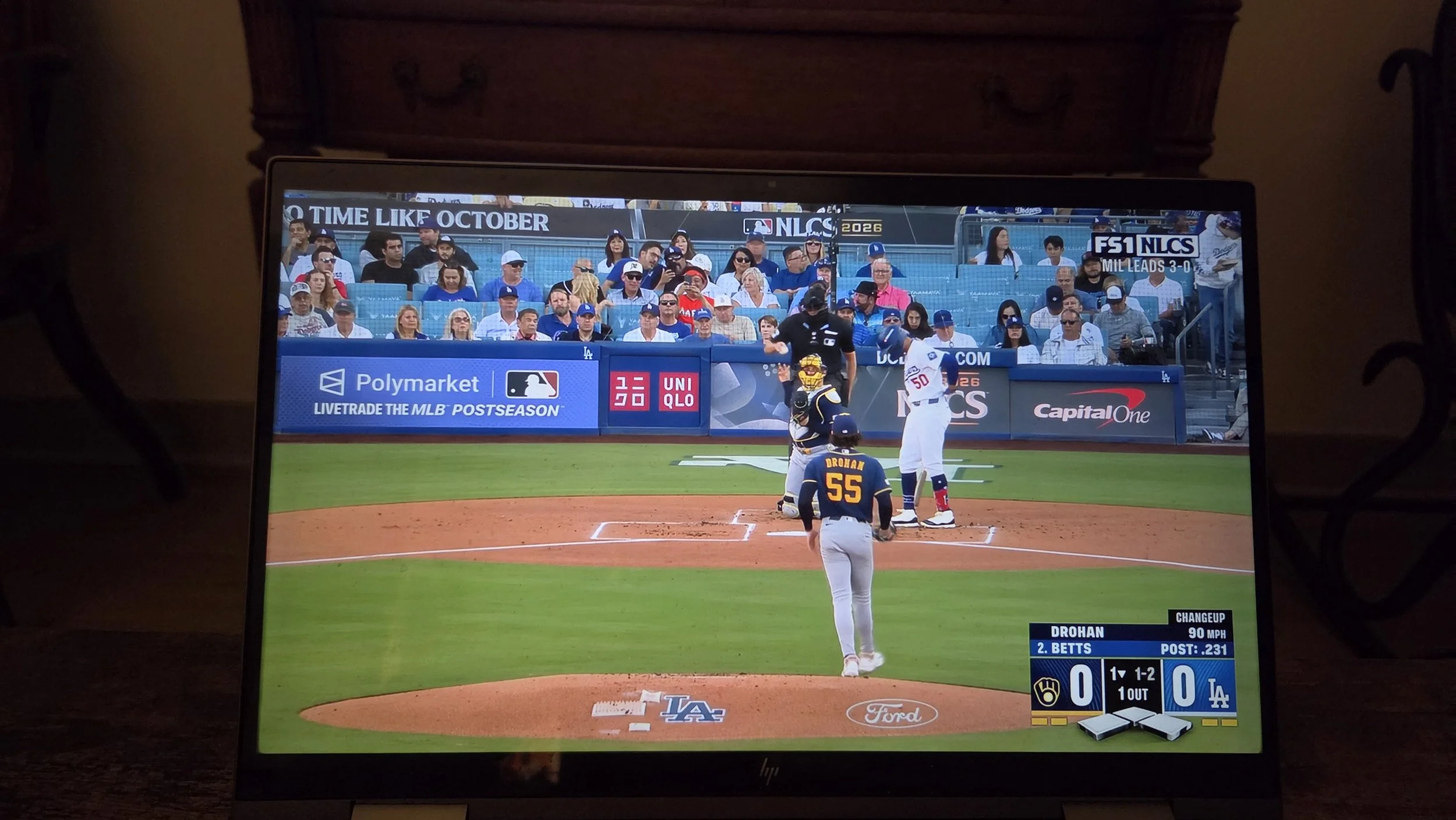 Will the Brewers pull it off tonight? They are up 3 - 0 in the series. If they win tonight, they'll be heading to the World Series. (Update: Brewers won.)