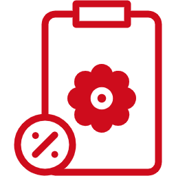 Red clipboard with a flower and a percentage symbol