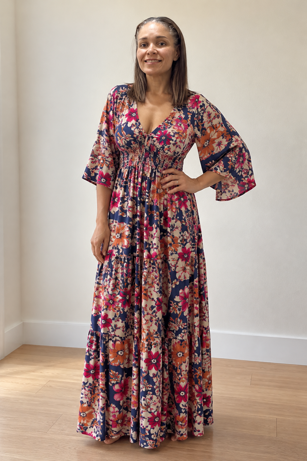 Free People Printed Smocked Waist Maxi Dress