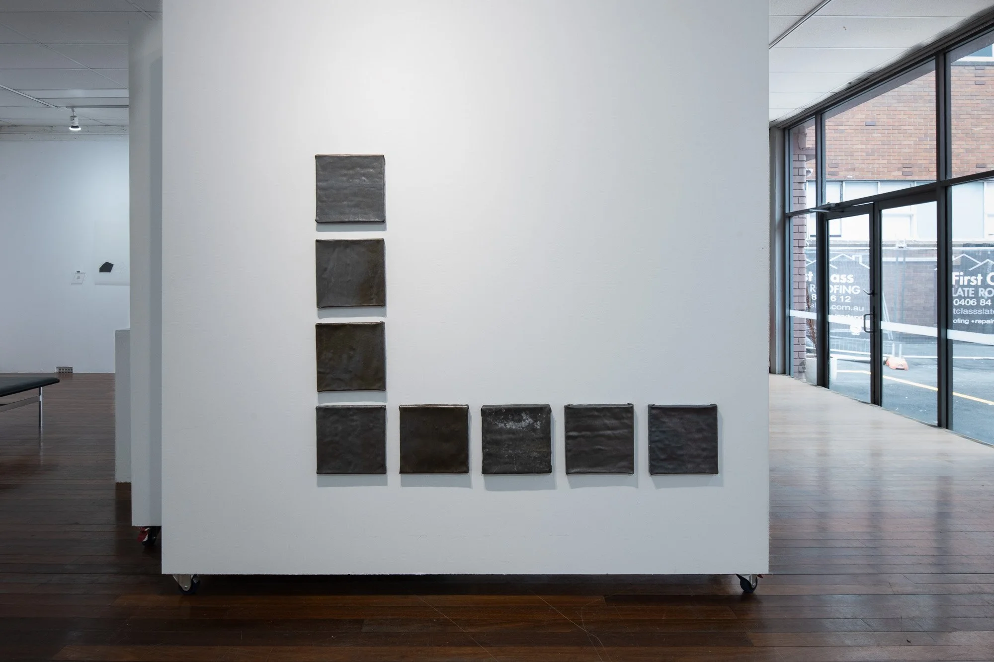 "flake white", 2026. 
Lead, steel tacks, pine.
250x250mm