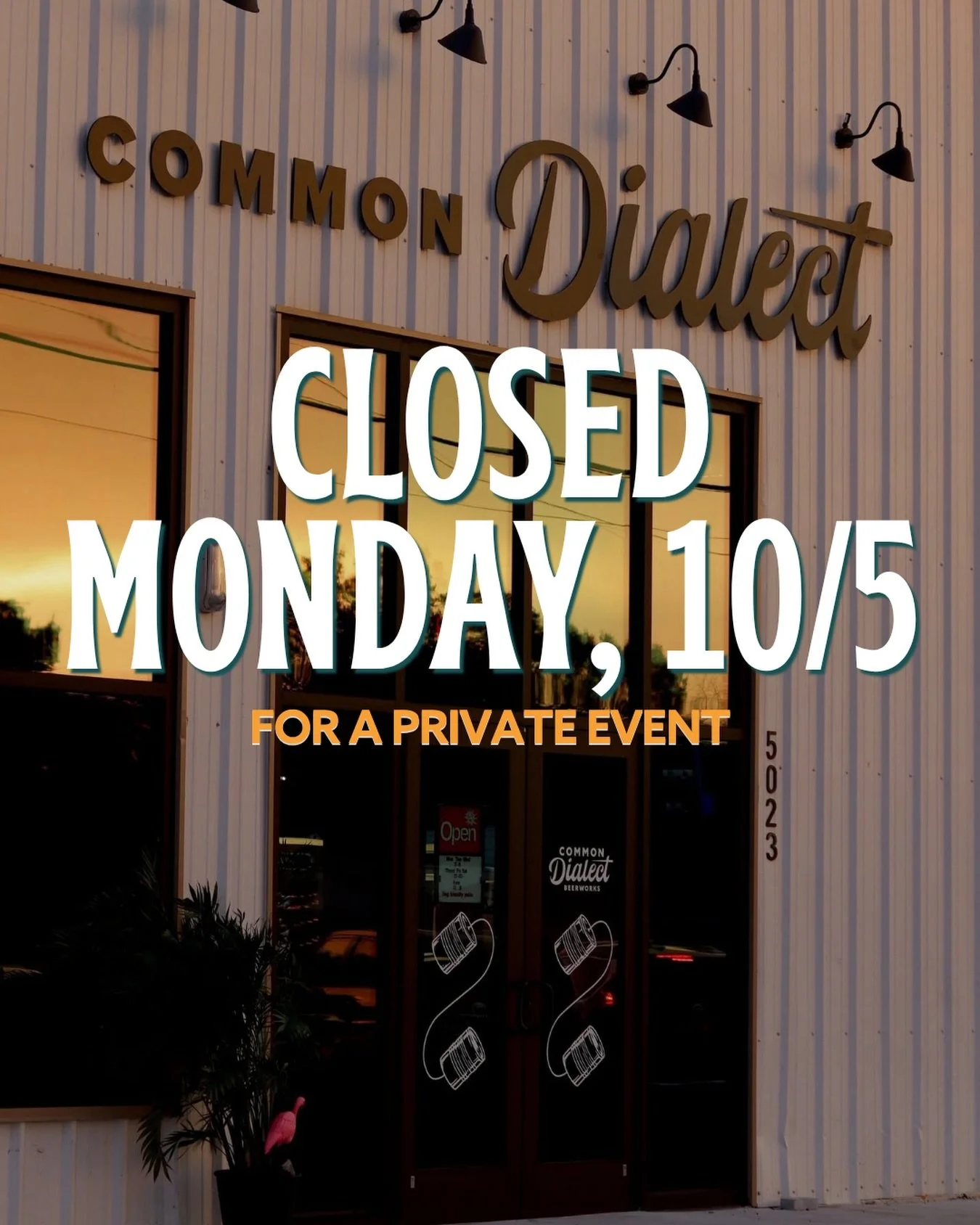 Heads up friends! We will be closed tonight, Monday, 10/5 for a private event. We appreciate your understanding and will see you tomorrow! 🍻